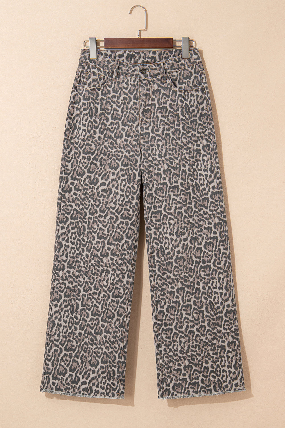 Brianna Leopard Frayed Edge Wide Leg High Waist Jeans - Threaded Pear