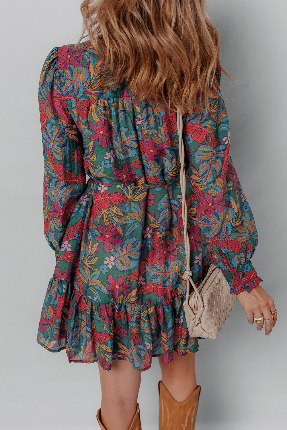 Maria Floral V Neck Puff Sleeve Dress - Threaded Pear