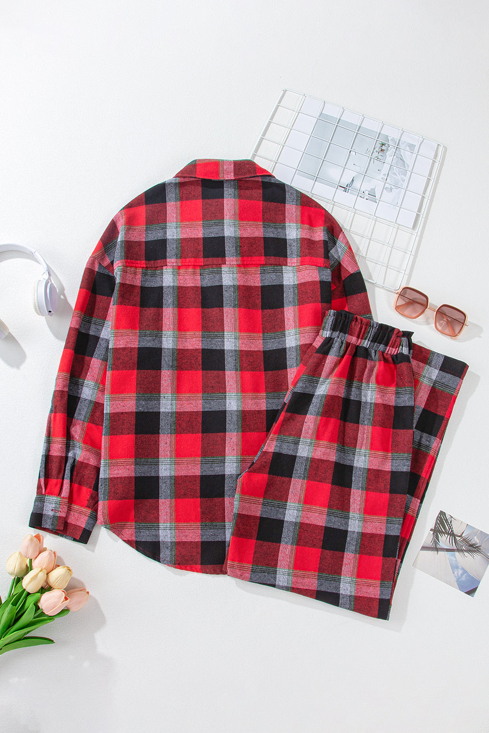 Madison Checkered Pattern Loose Shirt - Threaded Pear