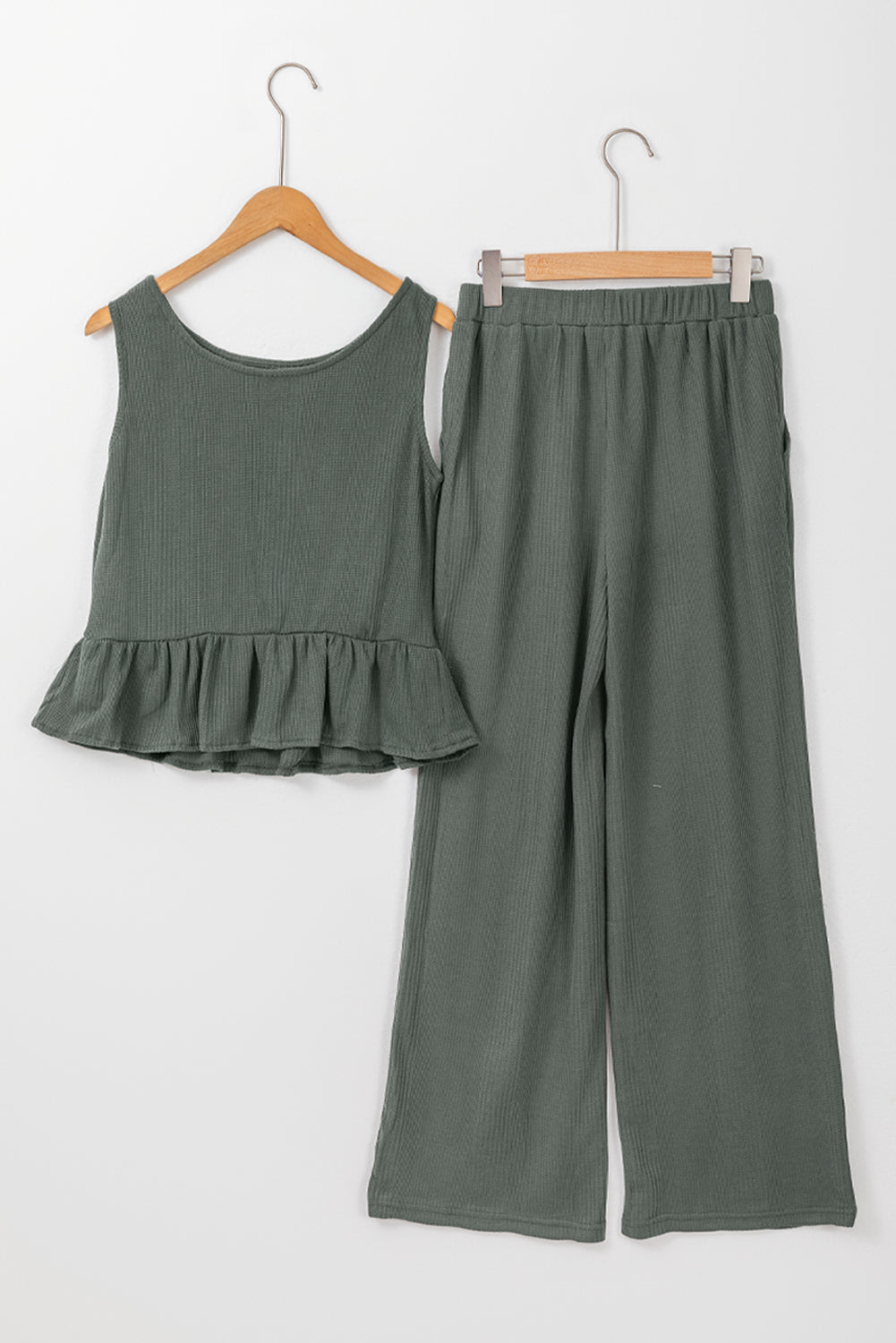 Teresa Ribbed Ruffle Tank Top and Pants Set - Threaded Pear