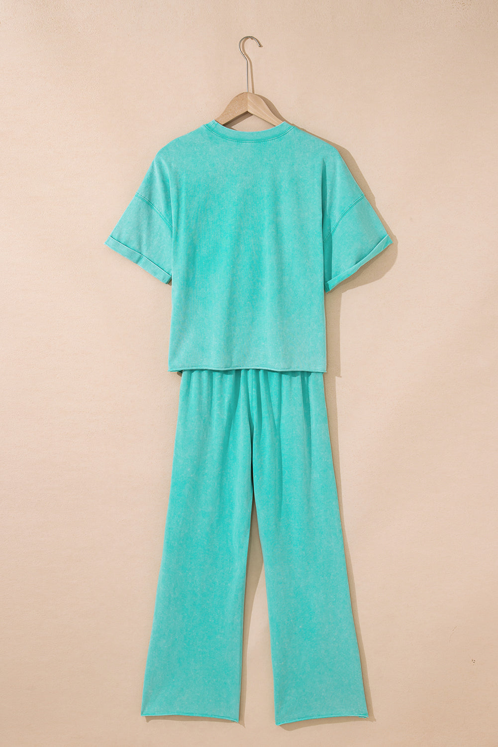 Arabella Acid Wash Star Patched Rolled Trim Pants Set - Threaded Pear