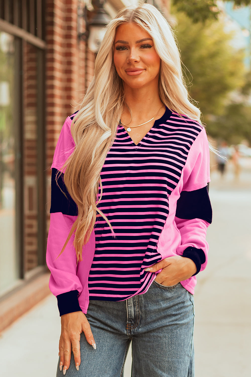 Haven Stripe Loose Fit Long Sleeve Top - Threaded Pear
