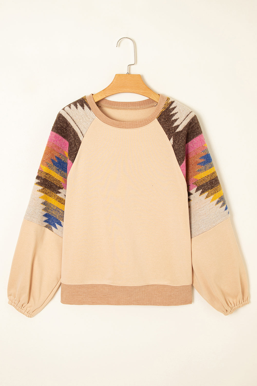 Logan Aztec Patchwork Raglan Pullover Sweatshirt - Threaded Pear
