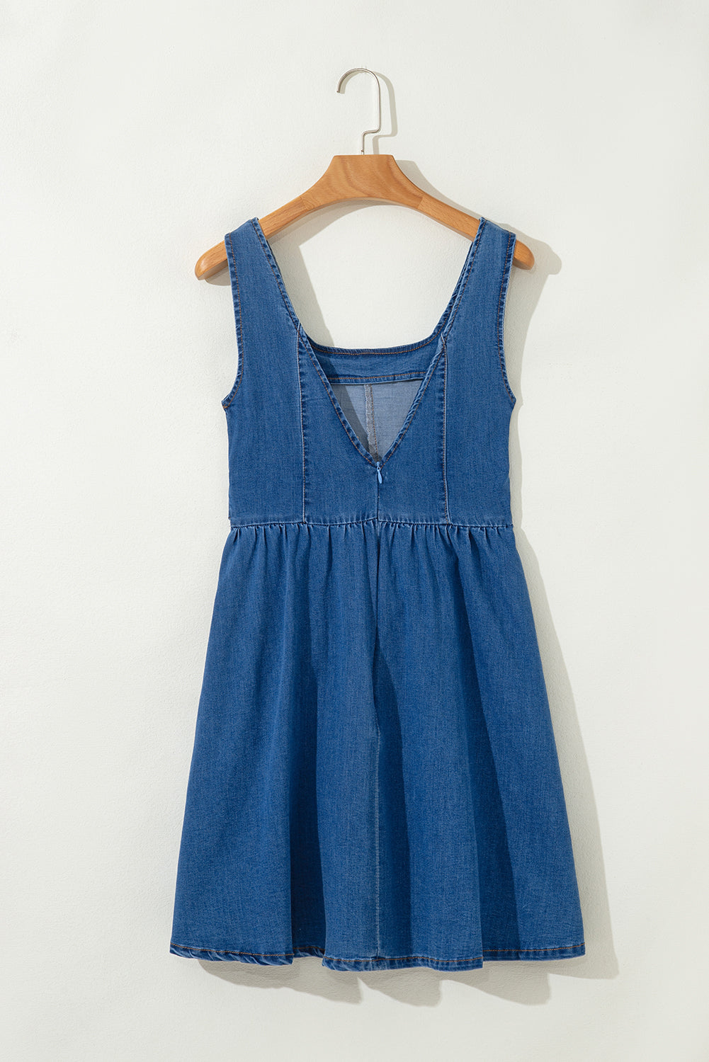 Emily Square Neck Bowknot A-line Denim Dress - Threaded Pear