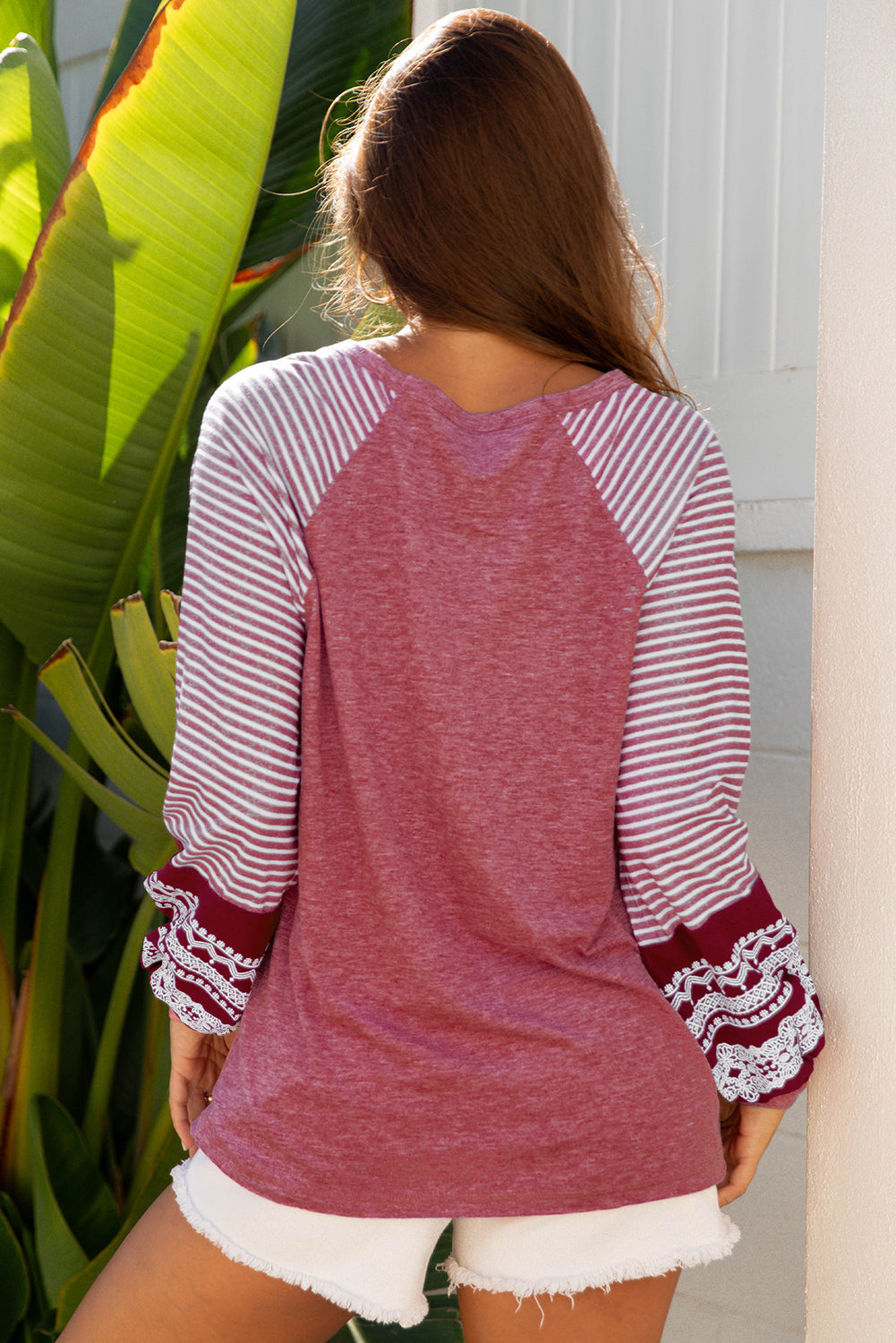 Kelsey Striped Raglan Long Sleeve Loose Top - Threaded Pear