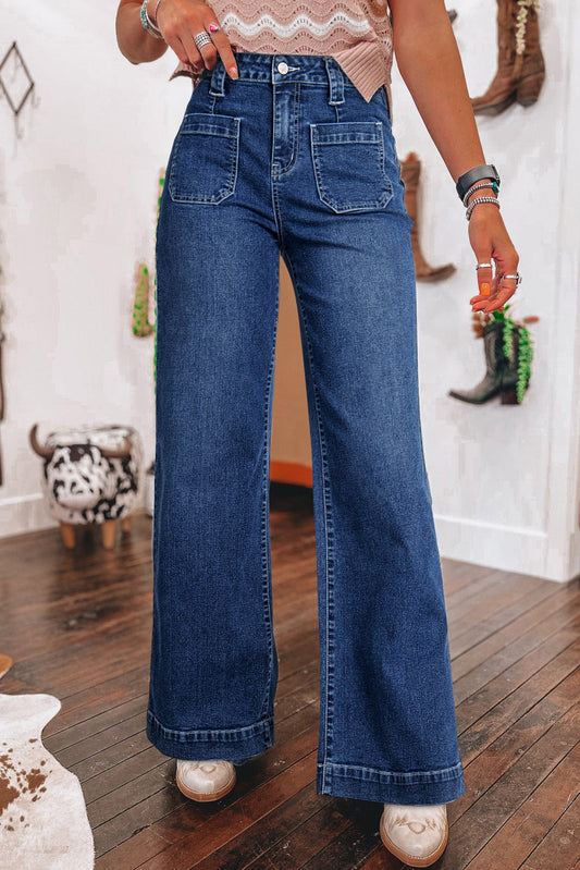 Victoria Wide Leg Pocketed High Waist Jeans - Threaded Pear