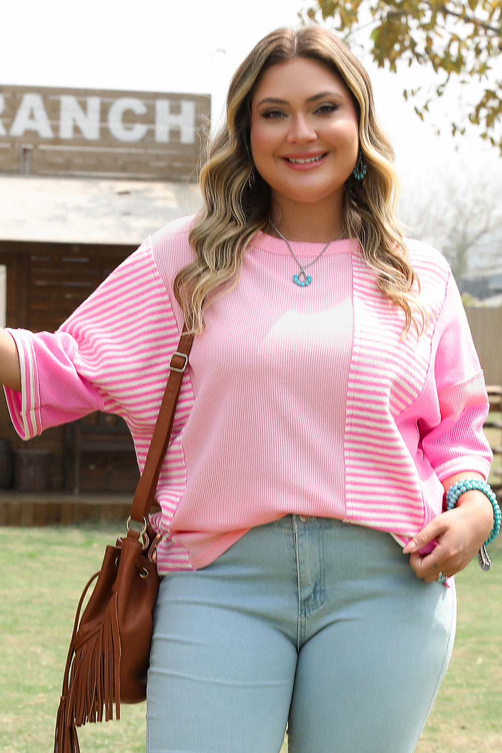 Reagan Plus Size Stripe Patchwork Top - Threaded Pear