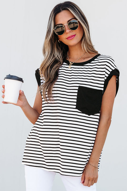Marie Stripe Chest Pocket Tank Top - Threaded Pear