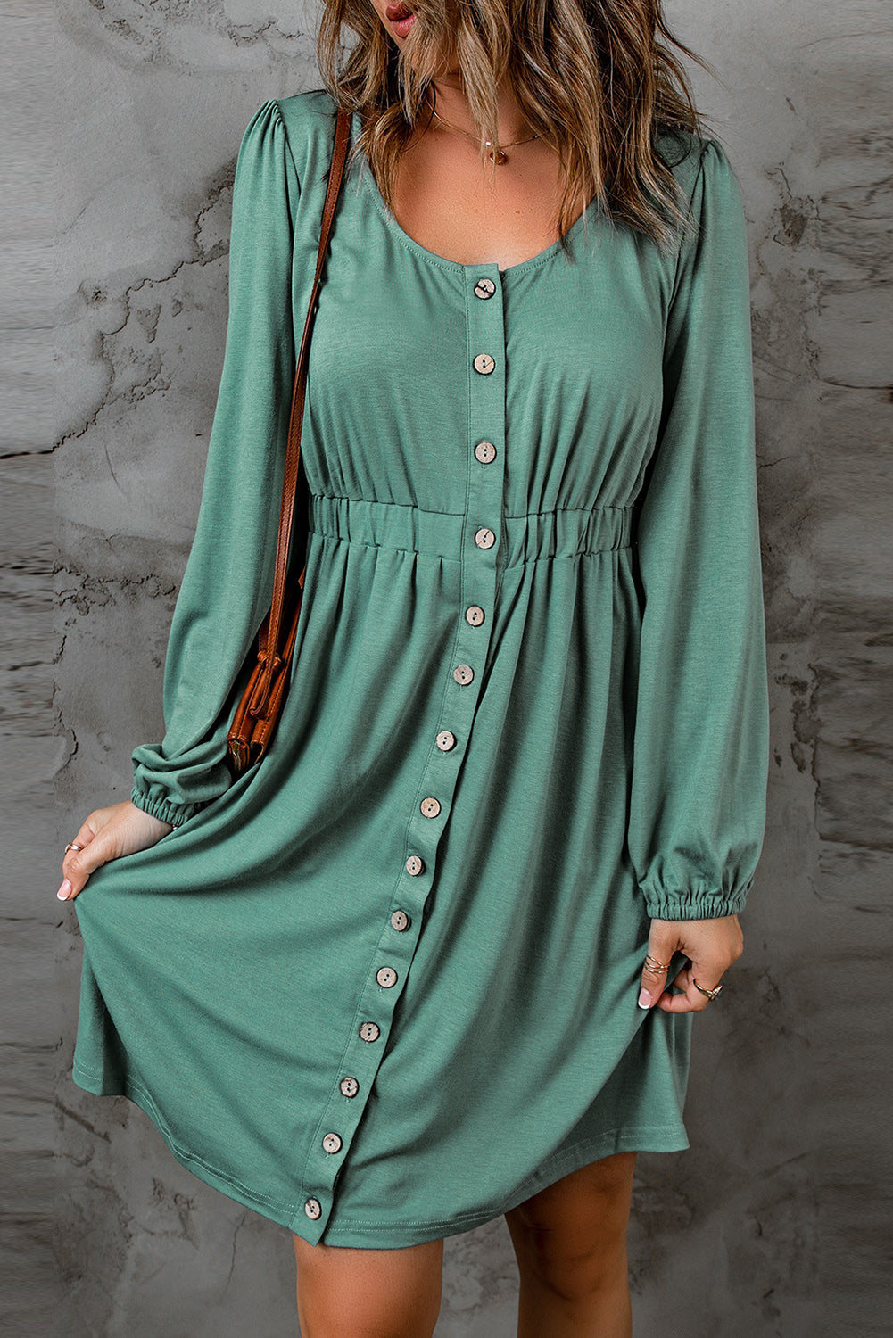 Julianna Button Up High Waist Long Sleeve Dress.