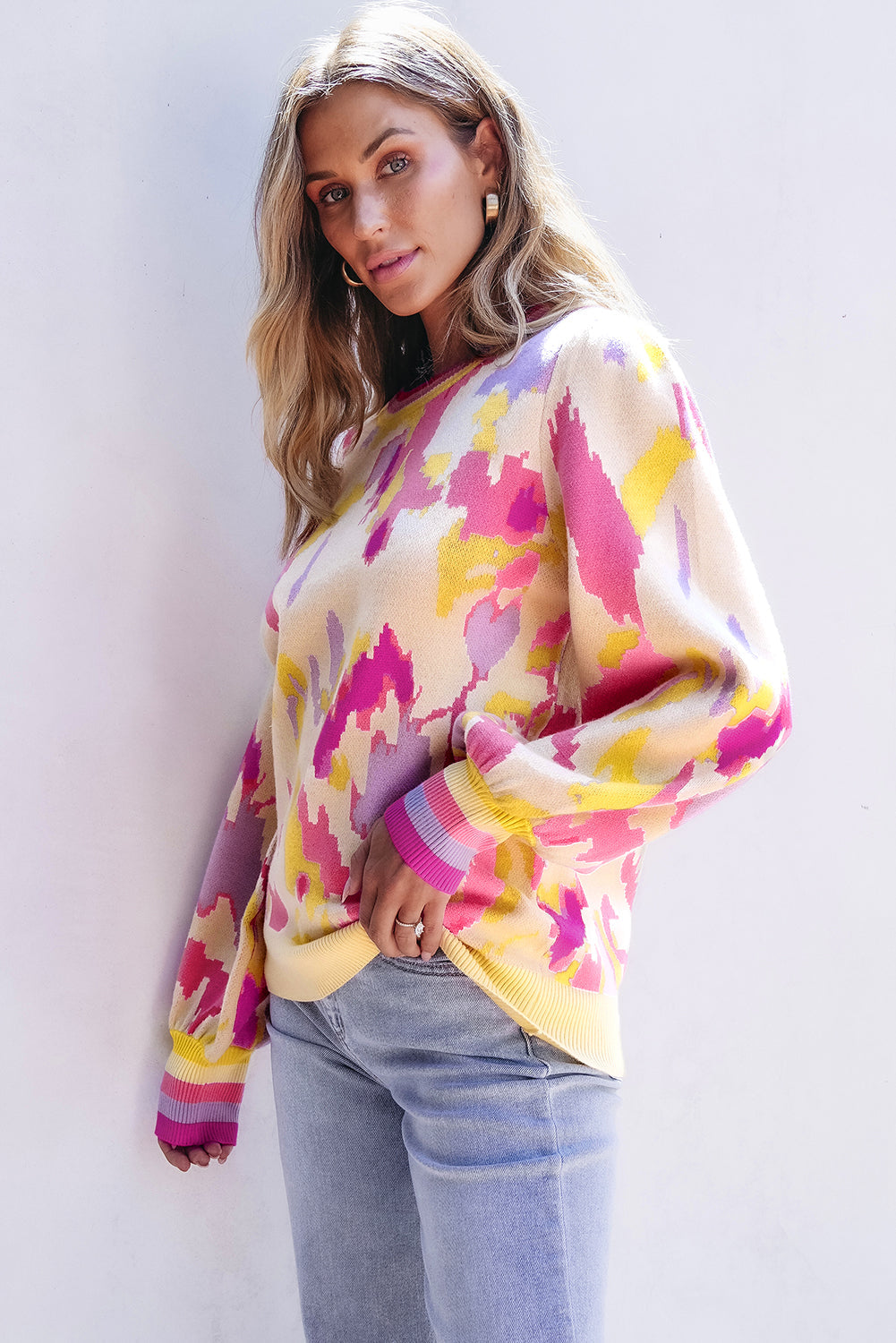 Aria Colorblock Balloon Sleeve Sweater - Threaded Pear
