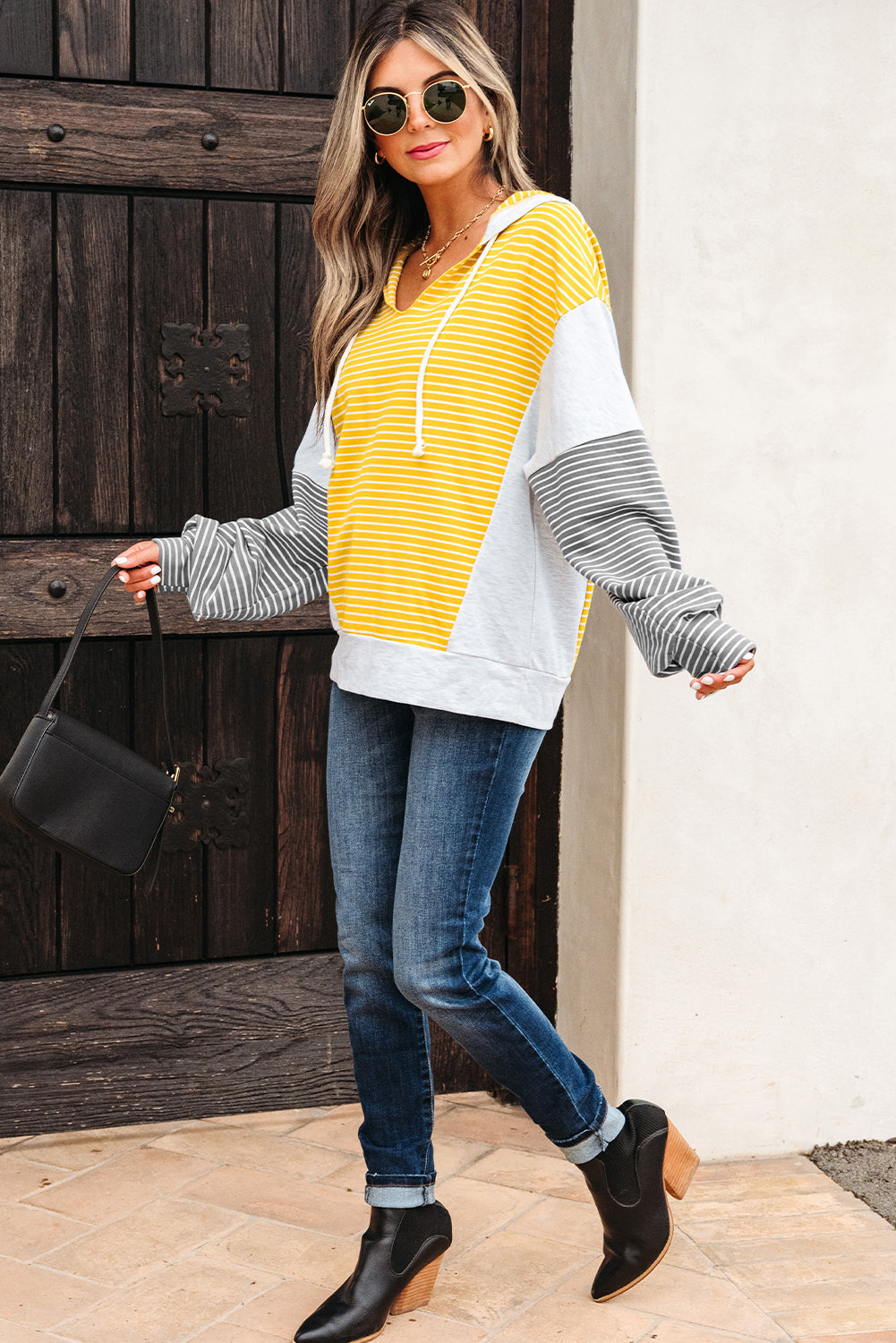 Margot Stripe Drawstring Loose Fit Hooded Top - Threaded Pear