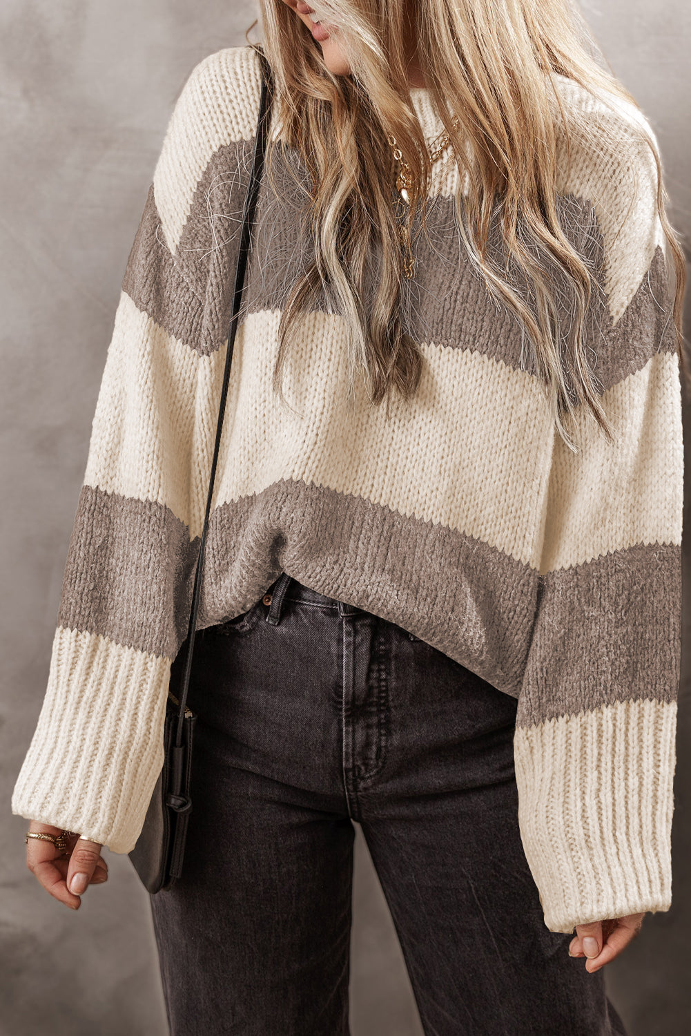 Amelia Colorblock Loose Pullover Sweater - Threaded Pear