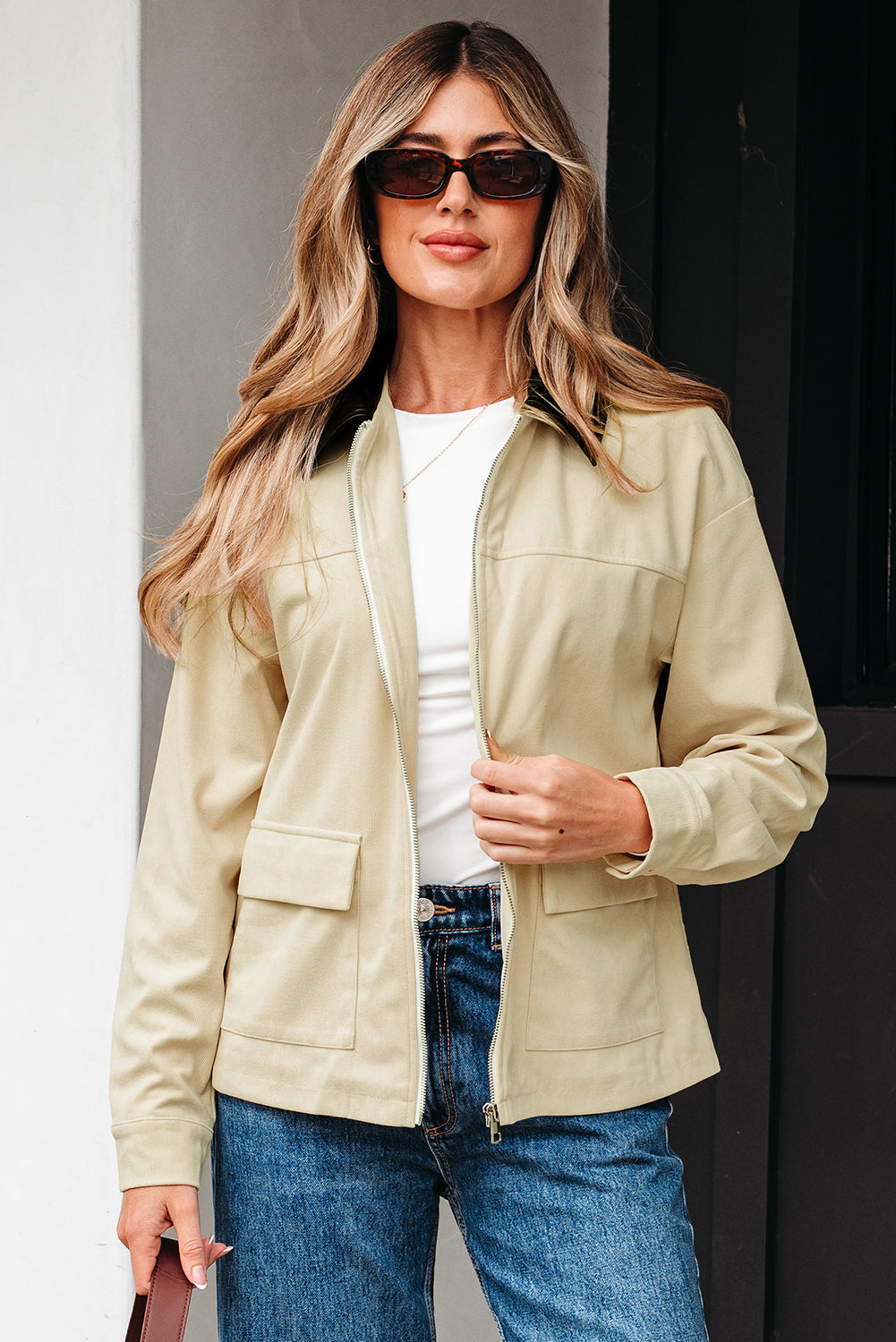 Phoebe Textured Zip Up Jacket - Threaded Pear