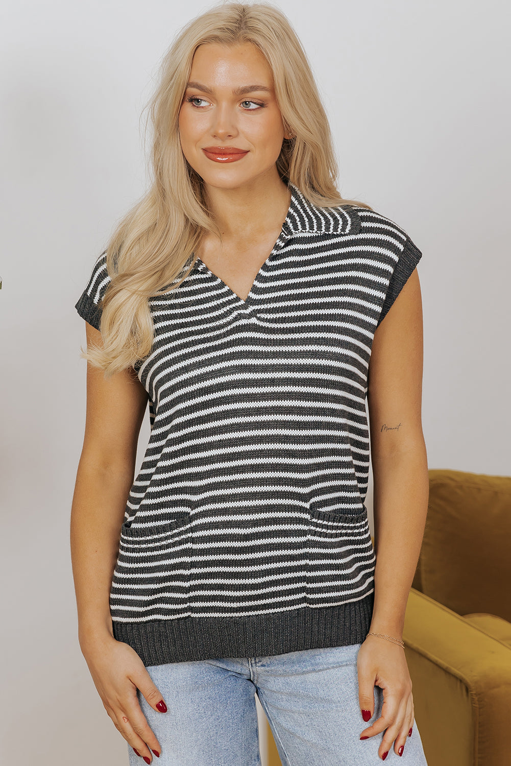 Teagan Stripe Sweater Vest - Threaded Pear