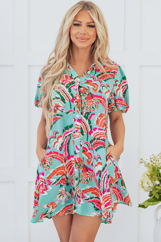 Erin Lace-up High Waist Buttoned Mini Dress - Threaded Pear