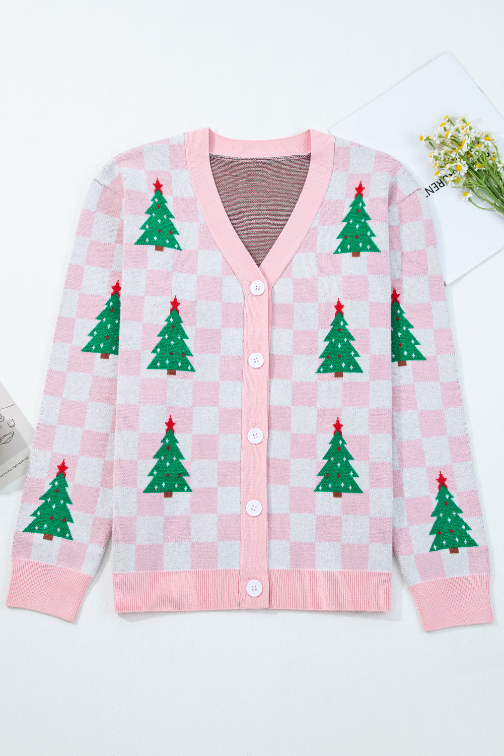 Ella Tree Pattern Cardigan Sweater - Threaded Pear