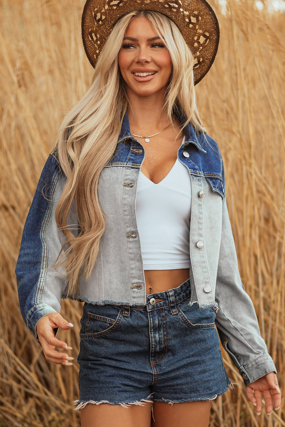 Kikki Detail Distress Denim Jacket - Threaded Pear