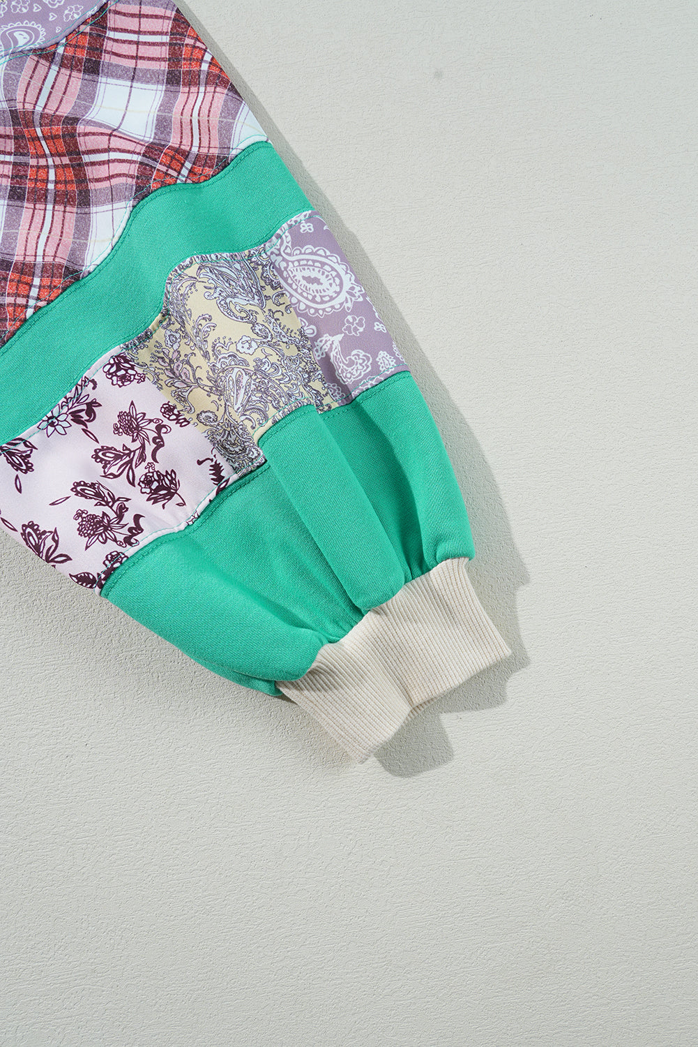 Sky Blue Plus Size Plaid Floral Patchwork Raglan Sleeve Sweatshirt - Threaded Pear