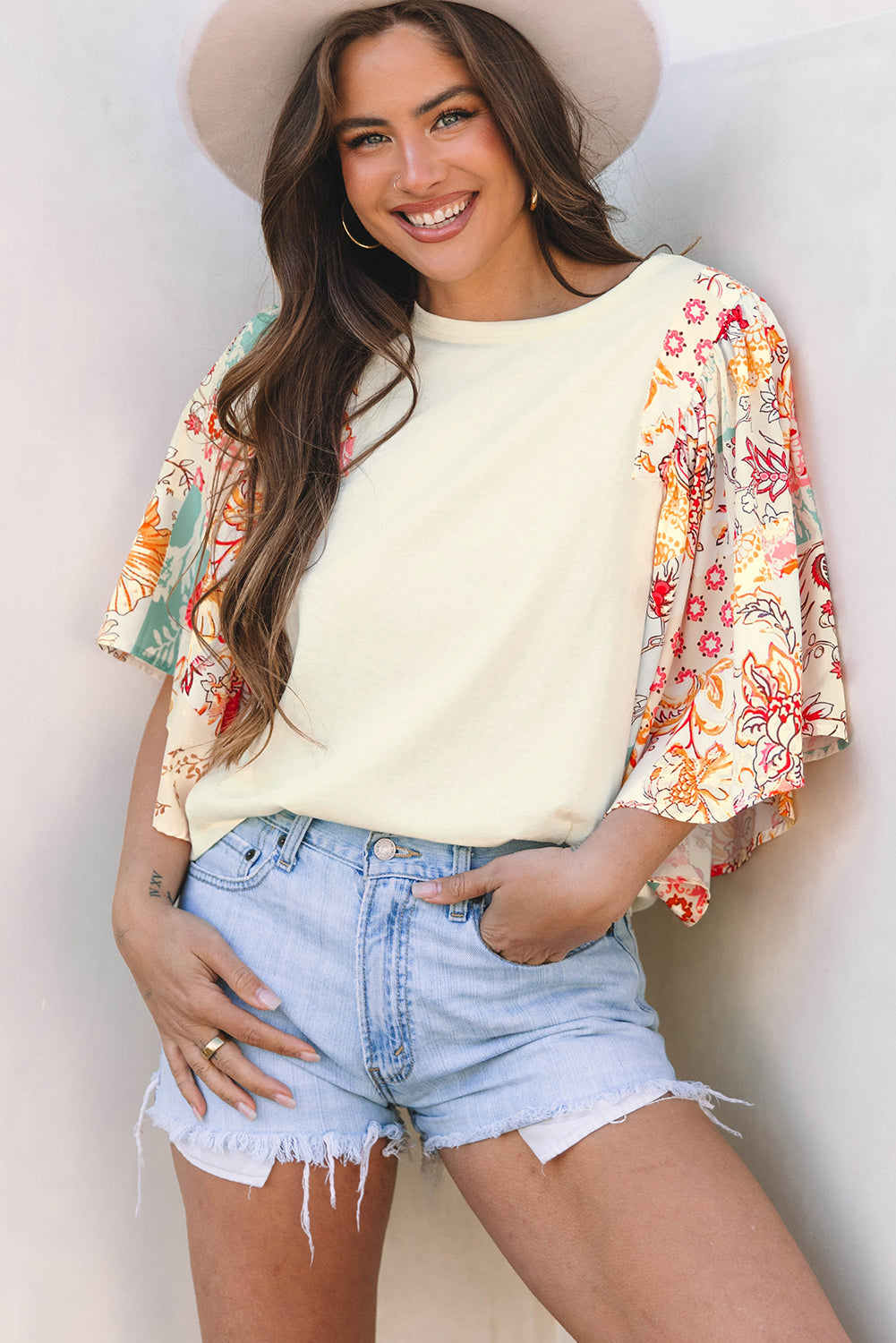 Sariyah Floral Half Batwing Sleeve Blouse - Threaded Pear
