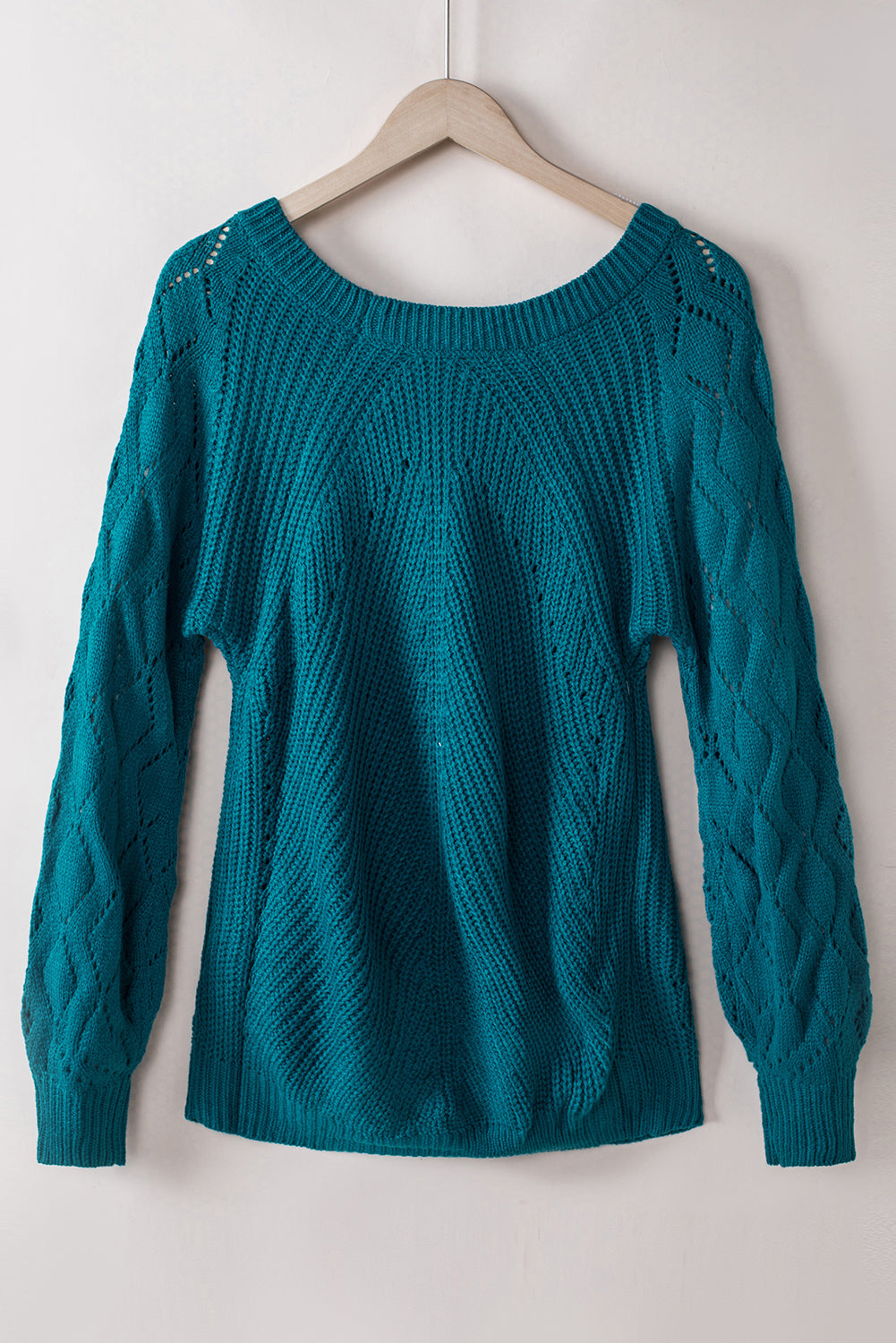 Lia Hollow-out Puffy Sleeve Knit Sweater - Threaded Pear
