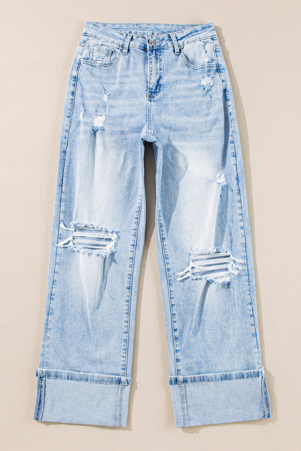 Saige Wash Distressed Straight Jeans