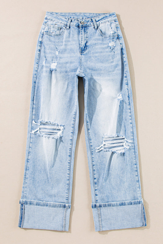 Saige Wash Distressed Straight Jeans