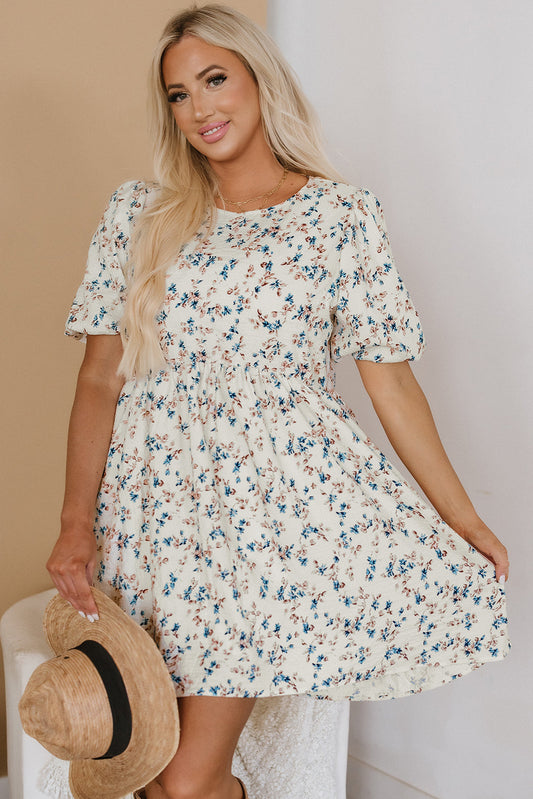 Kimber Floral Puff Short Sleeve Dress - Threaded Pear