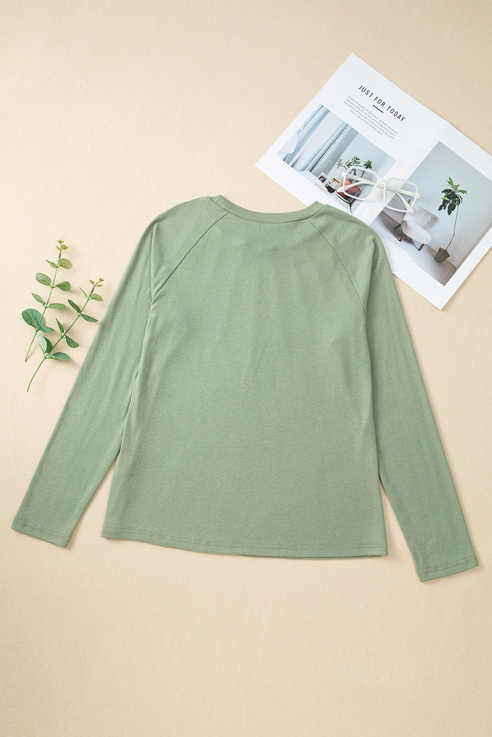 Millie Seam Detail Raglan Long Sleeve Top - Threaded Pear