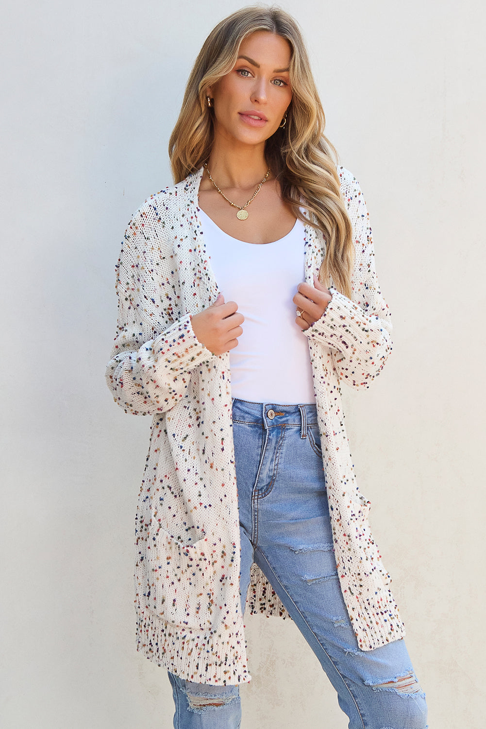 Ailany Confetti Rib Knit Long Sleeve Cardigan - Threaded Pear