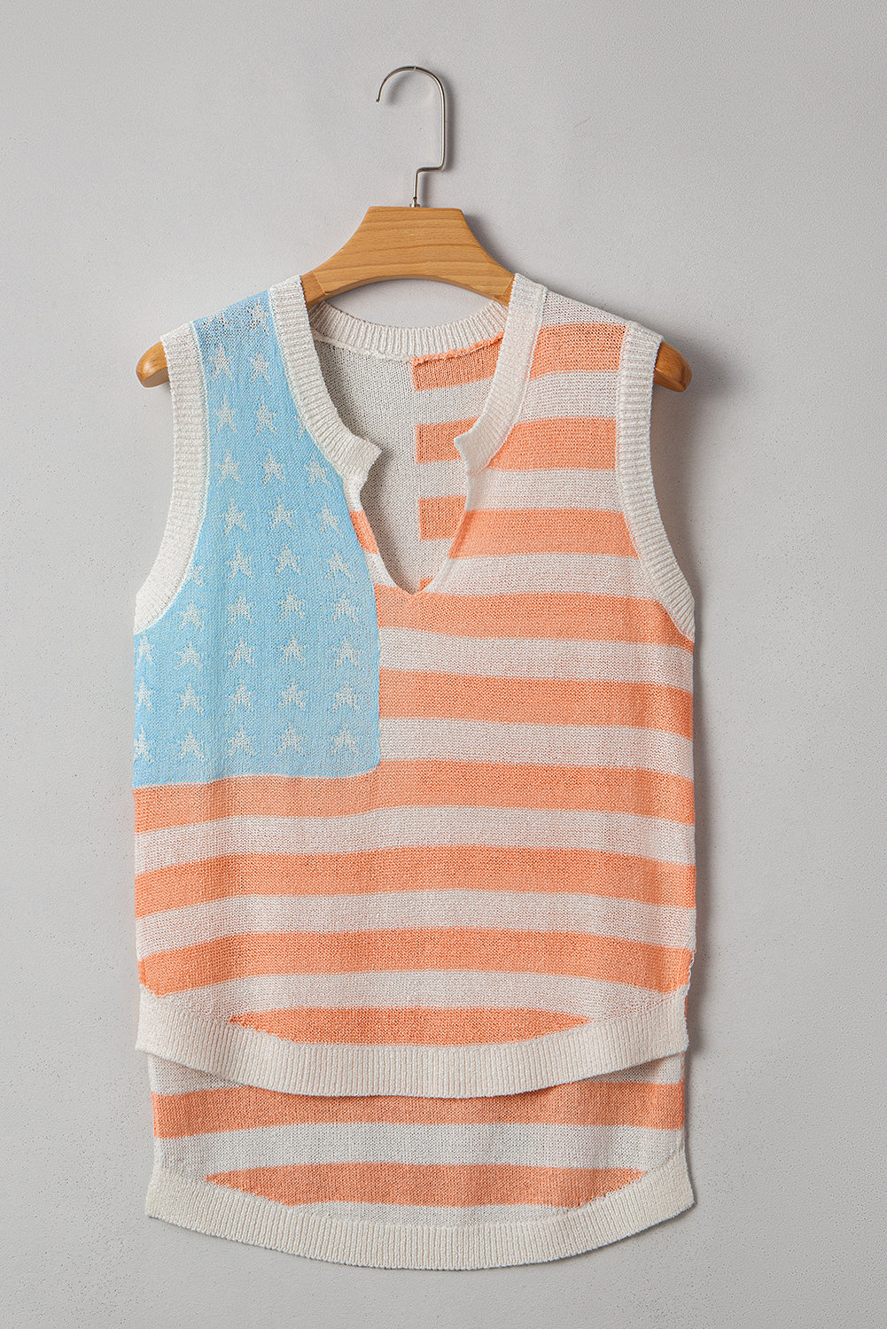 Flag Notched Neckline Loose Sweater Vest - Threaded Pear