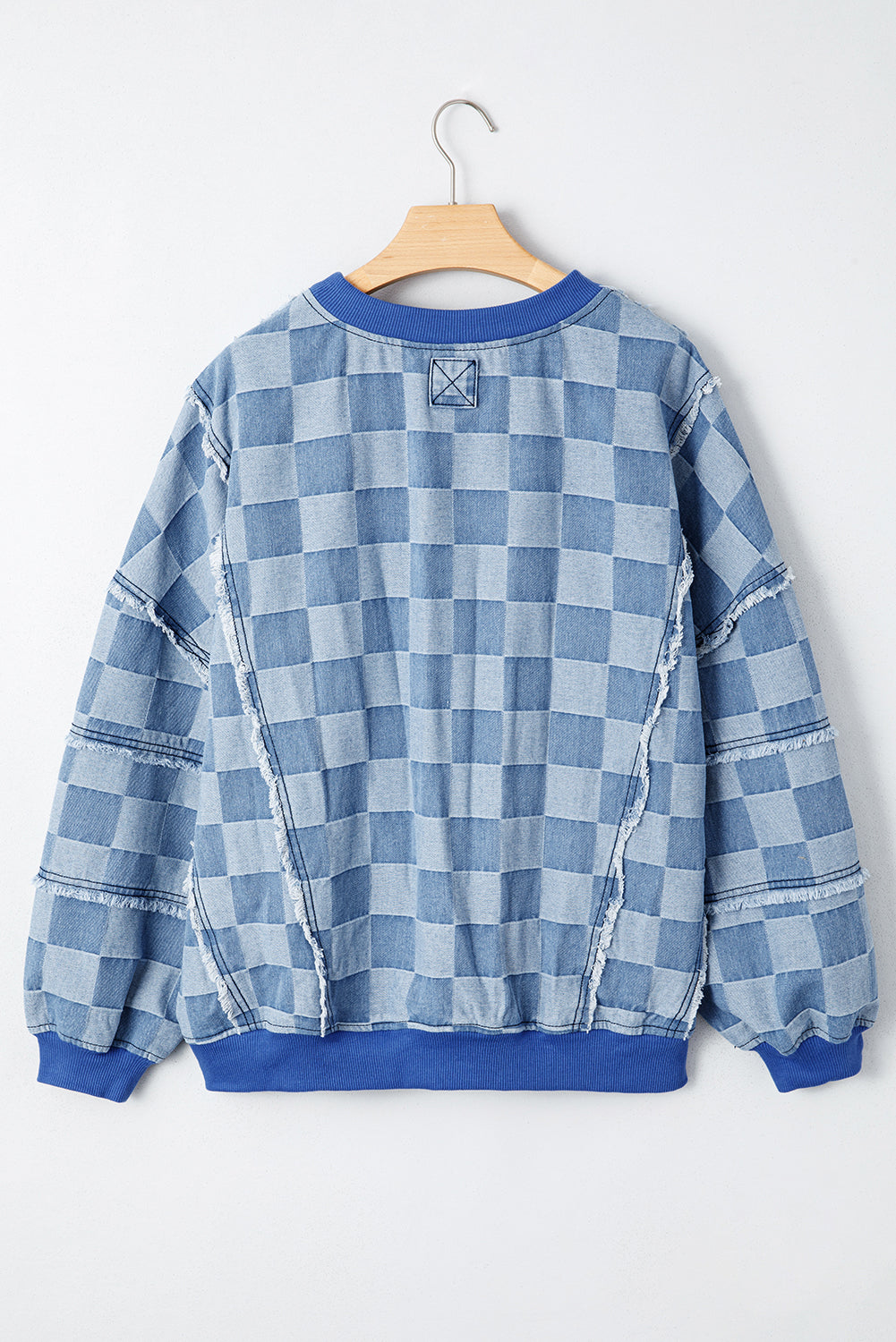 Jessica Checkerboard Oversized Denim Pullover - Threaded Pear