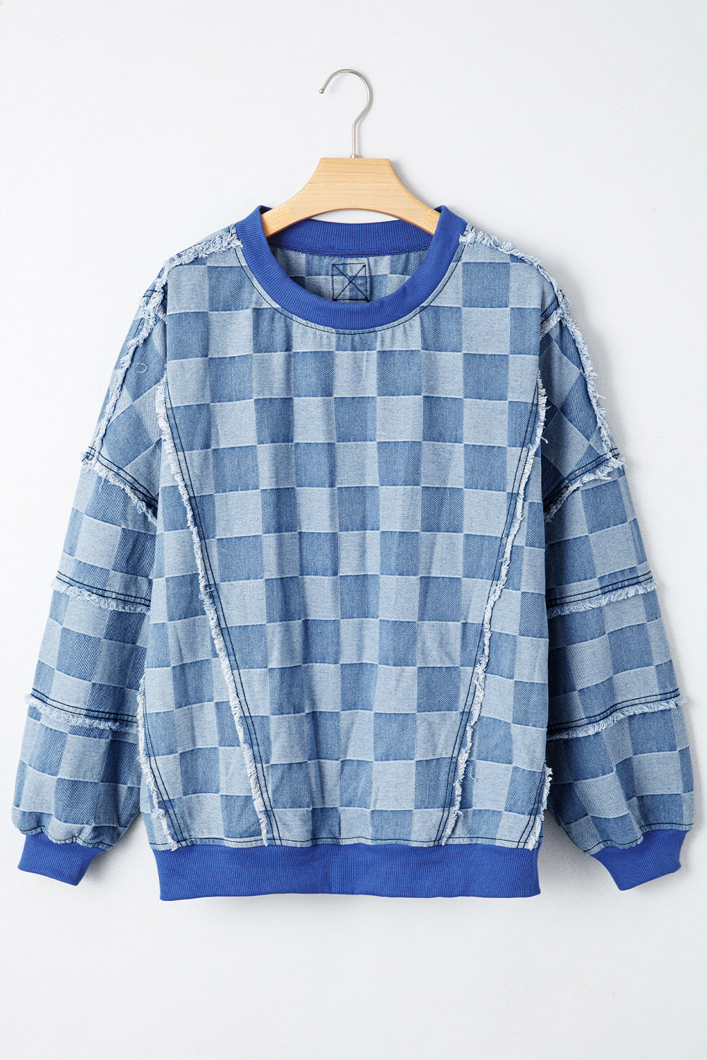 Jessica Checkerboard Oversized Denim Pullover - Threaded Pear