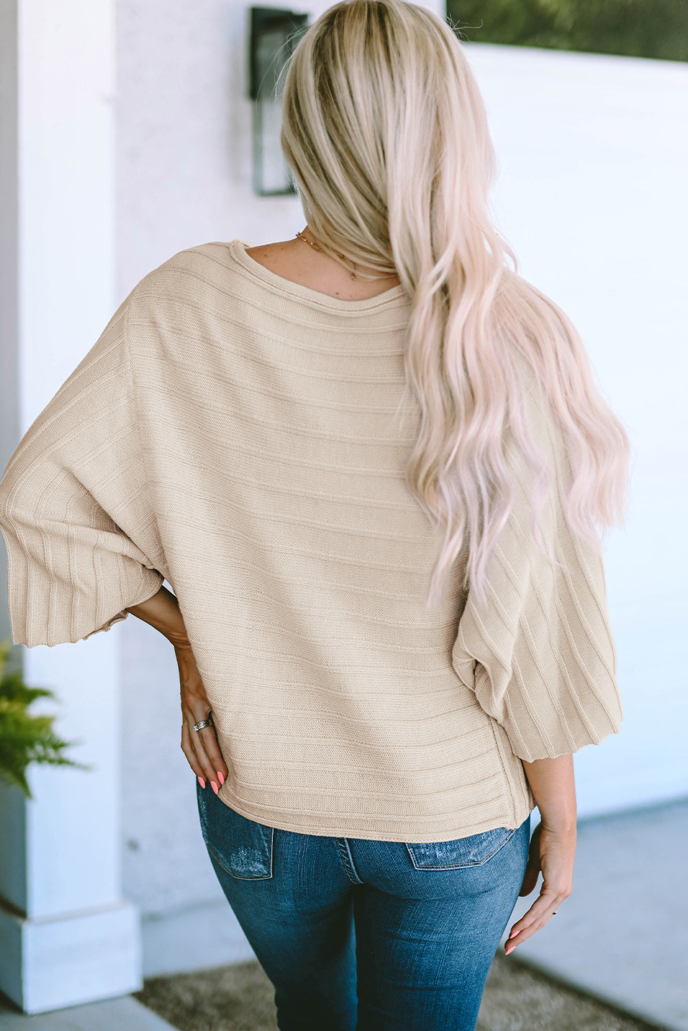 Ella Ribbed Knit Dolman Sweater - Threaded Pear