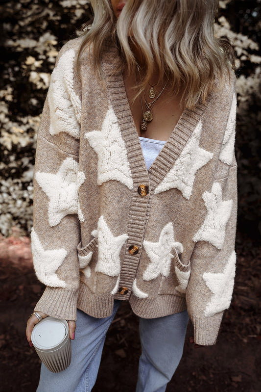 Clare Sherpa Star Cardigan - Threaded Pear