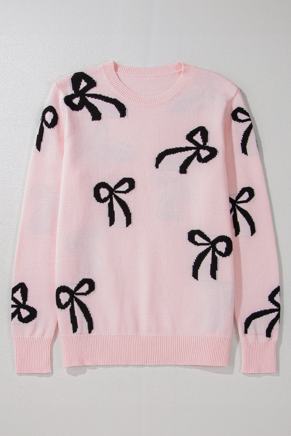 Pink Bow Knitted Loose Fit Sweater - Threaded Pear