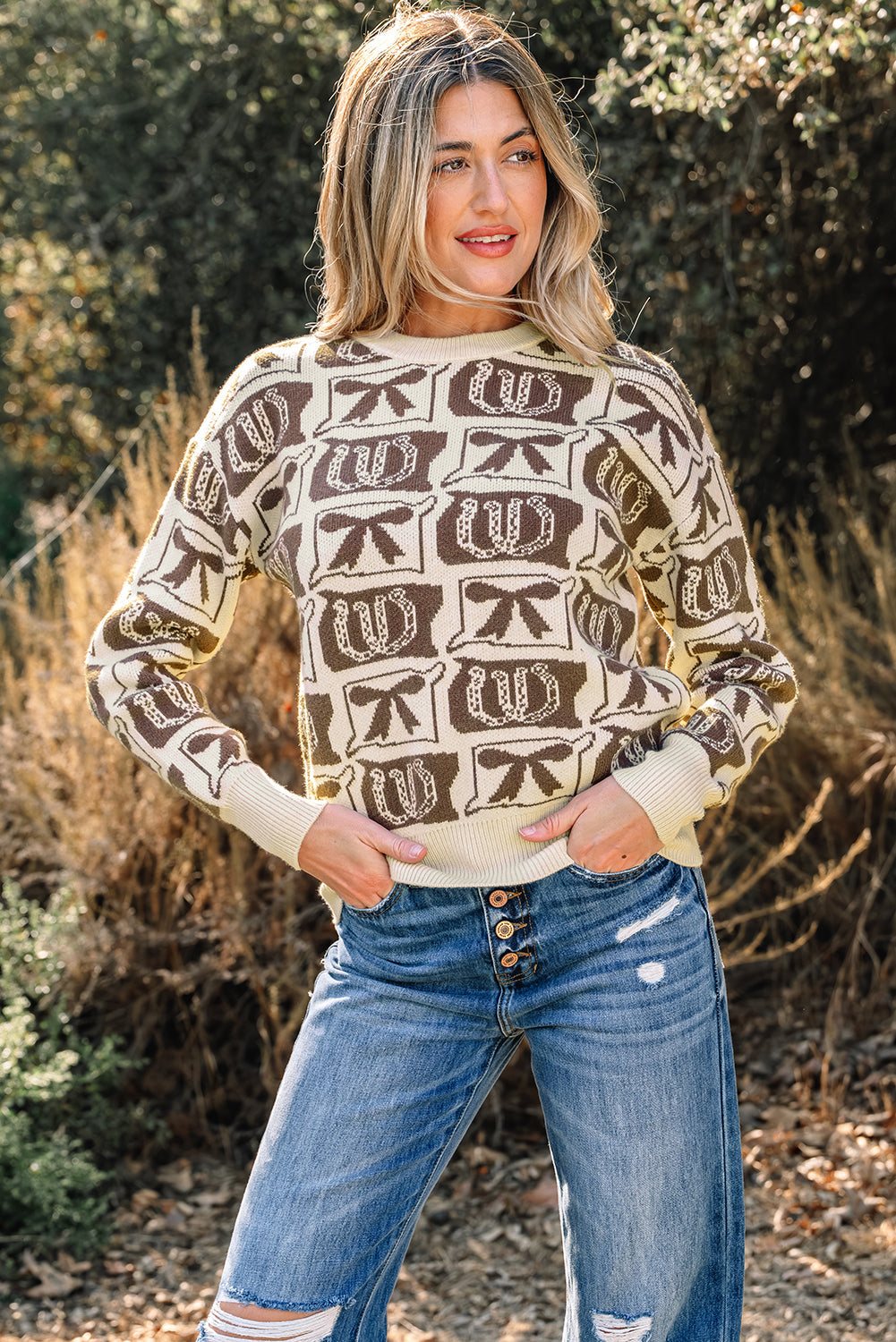 Sofia Western Fashion Print Sweater