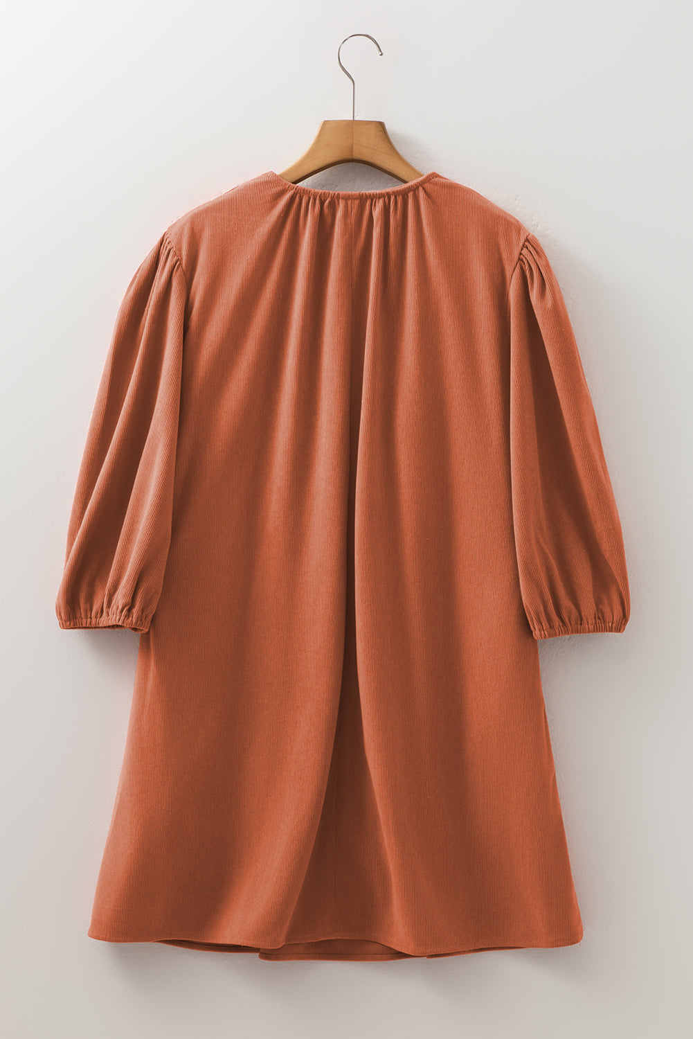 Alyssa Split Neck Scallop Detail Pleated Corduroy Mini Dress - Threaded Pear