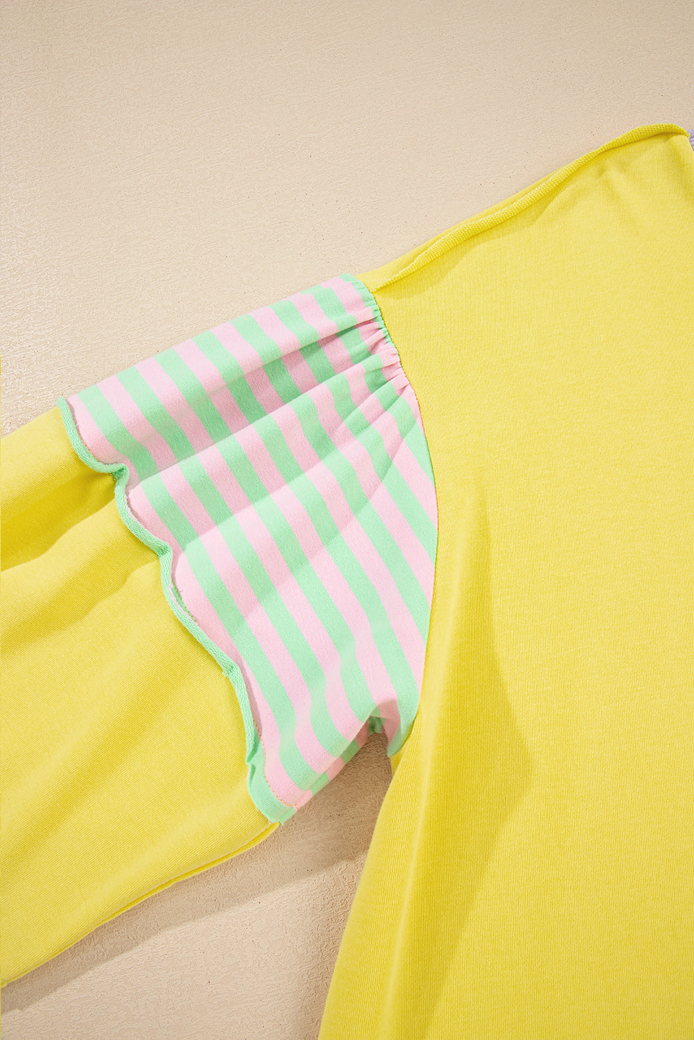 Yellow Striped Color Block Patchwork Crewneck Plus Size Pullover Sweatshirt - Threaded Pear