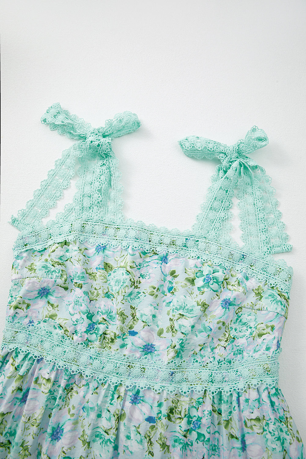 Ashlyn Floral Lace Tied Strap Empire Waist Maxi Dress - Threaded Pear