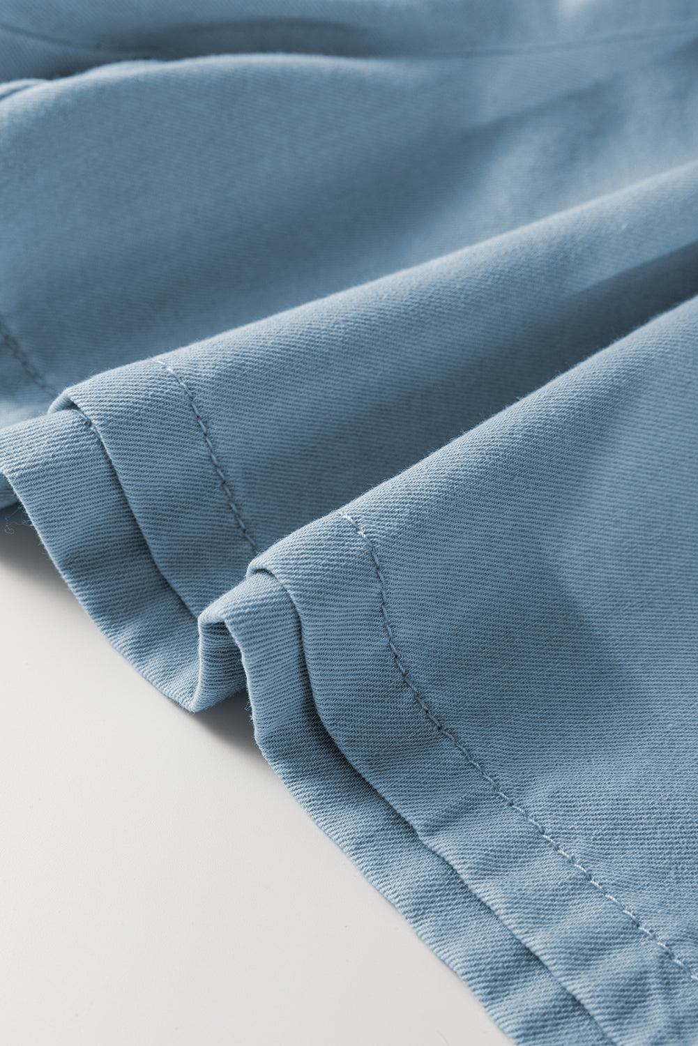 Beau Blue Washed Chambray Drawstring Elastic Waist Plus Size Shorts - Threaded Pear