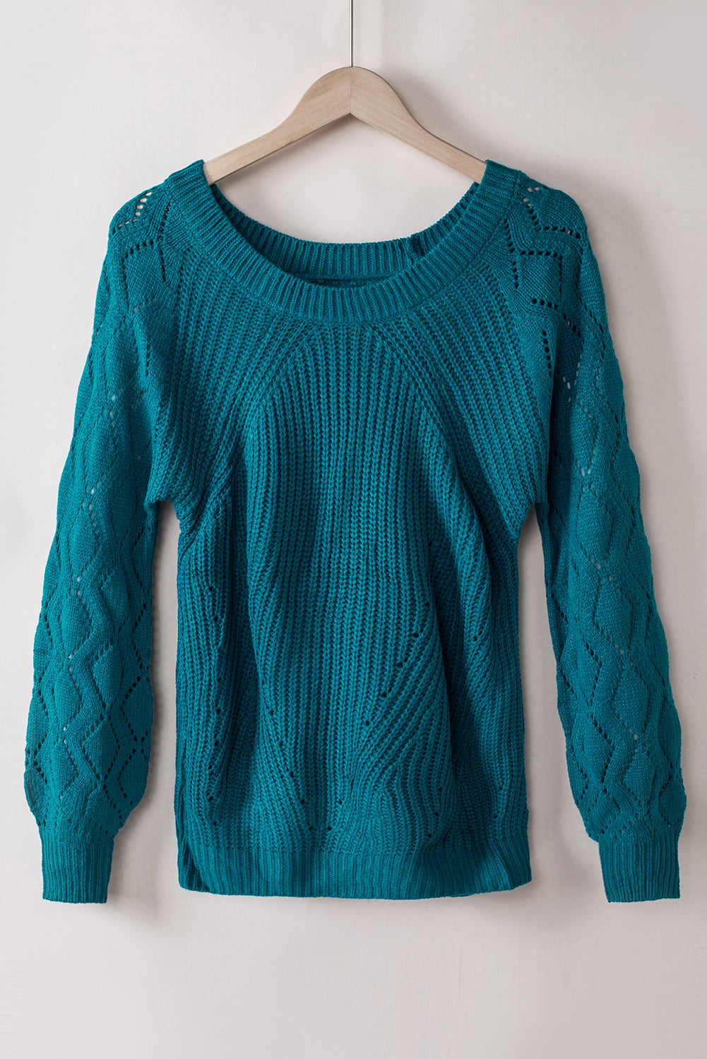 Lia Hollow-out Puffy Sleeve Knit Sweater - Threaded Pear