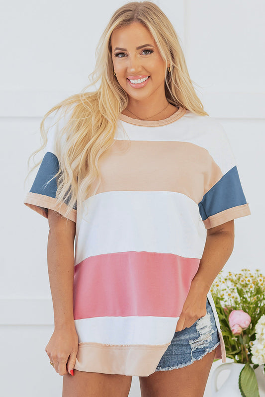 Kensley Patchwork Side Split Tunic Top - Threaded Pear