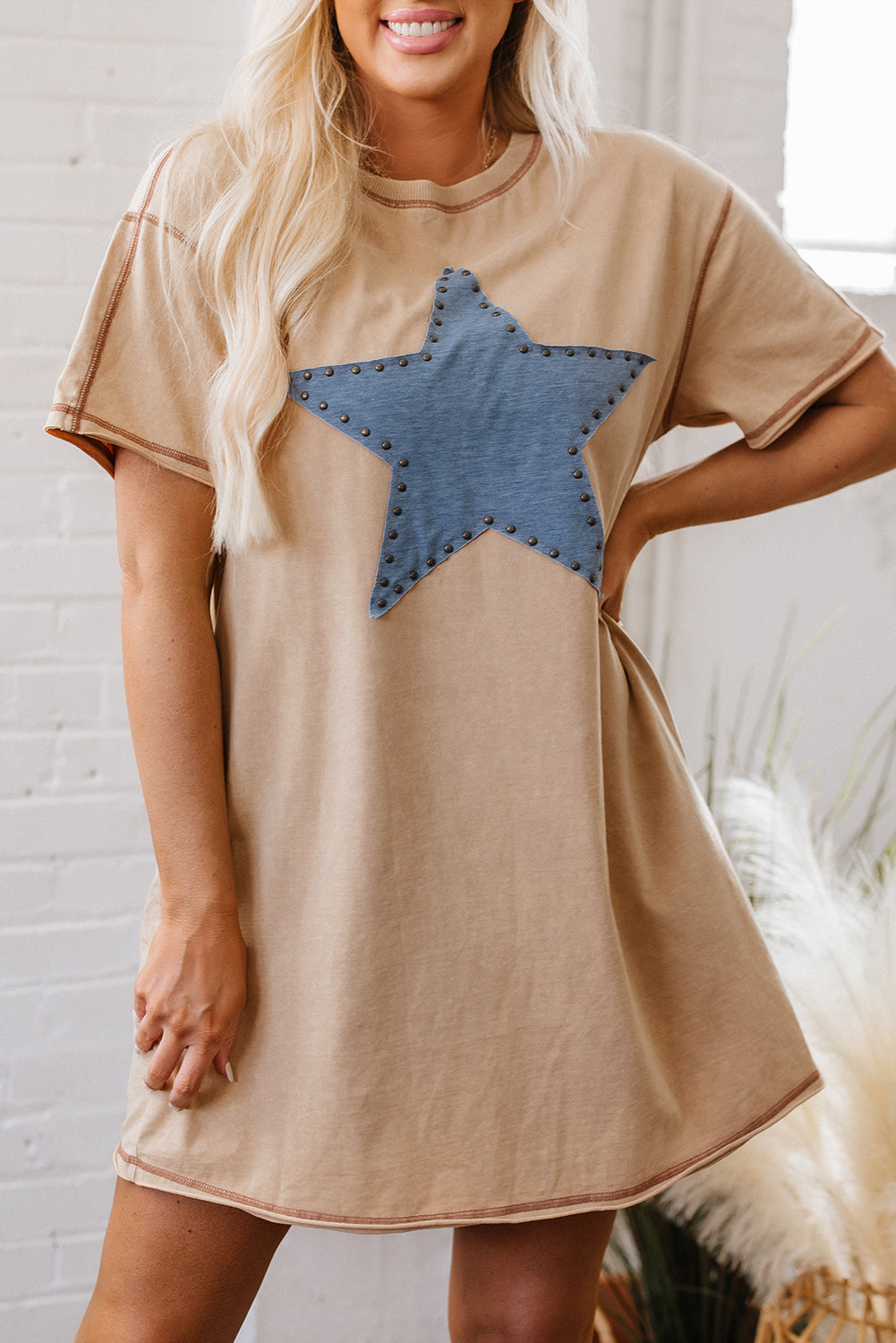 Luz Mineral Wash Star T-Shirt Dress - Threaded Pear