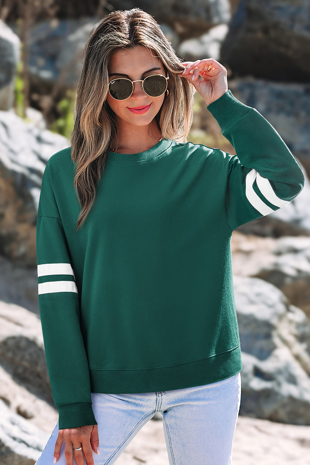 Taylor Striped Oversized Sweatshirt - Threaded Pear