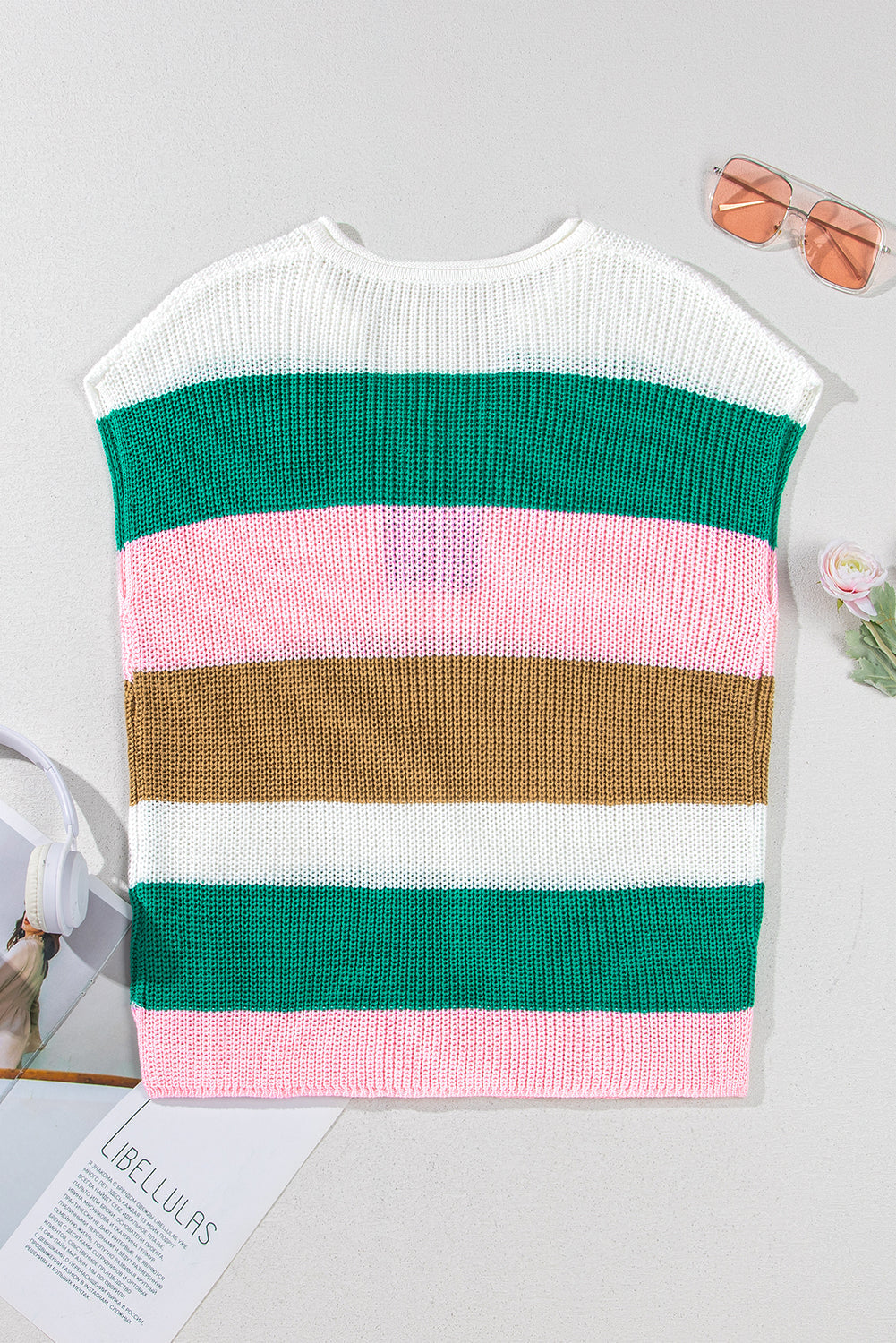 Elliot Color Block Notch V Neck Sweater Top - Threaded Pear