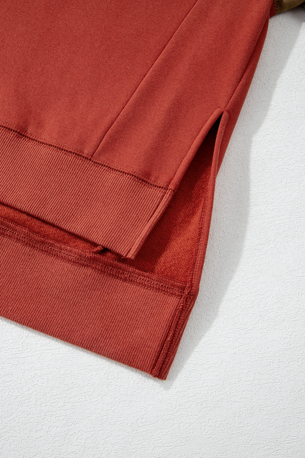 Ella Patchwork Drop Shoulder Pullover - Threaded Pear