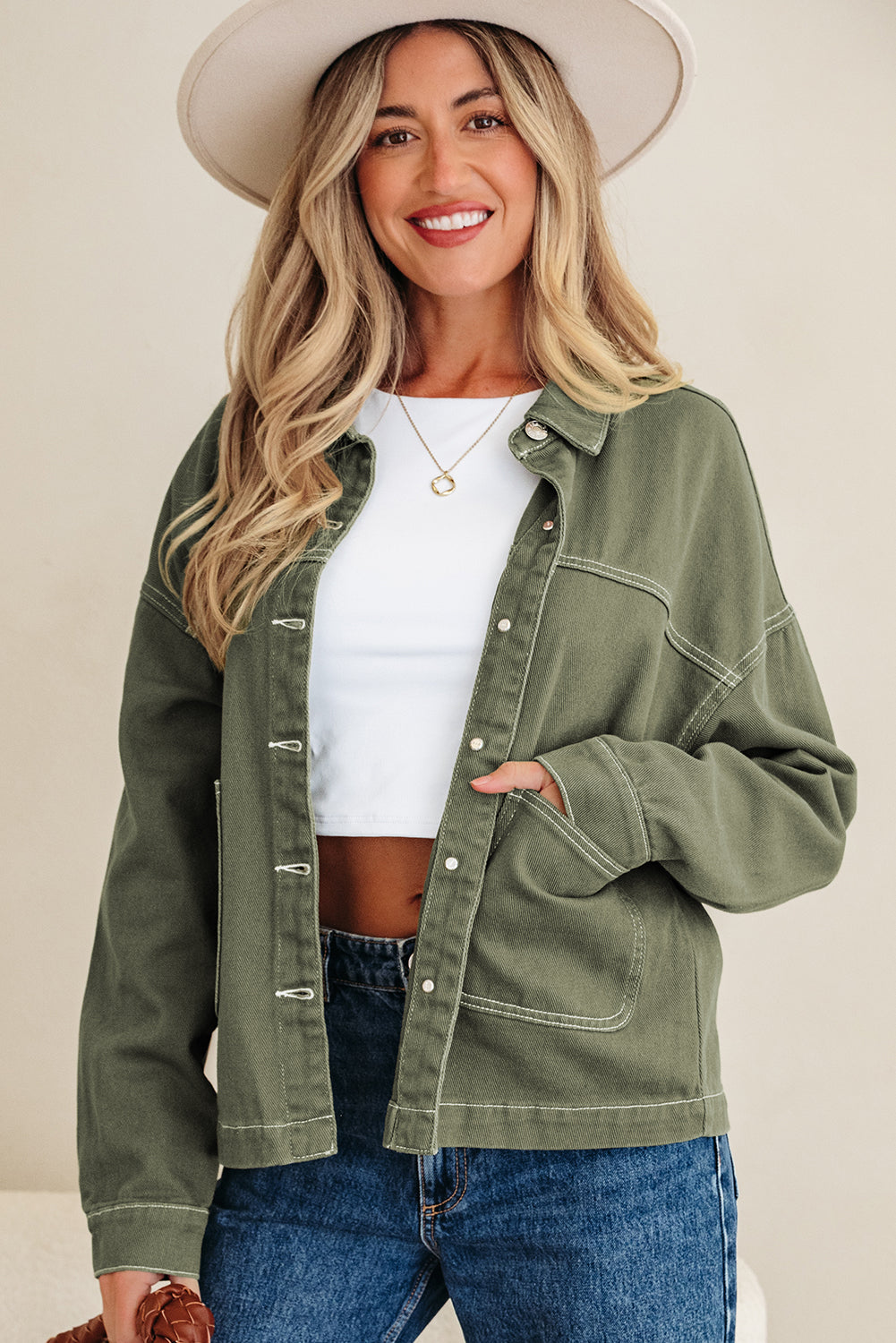 Isabella Collared Front Boyfriend Jacket - Threaded Pear