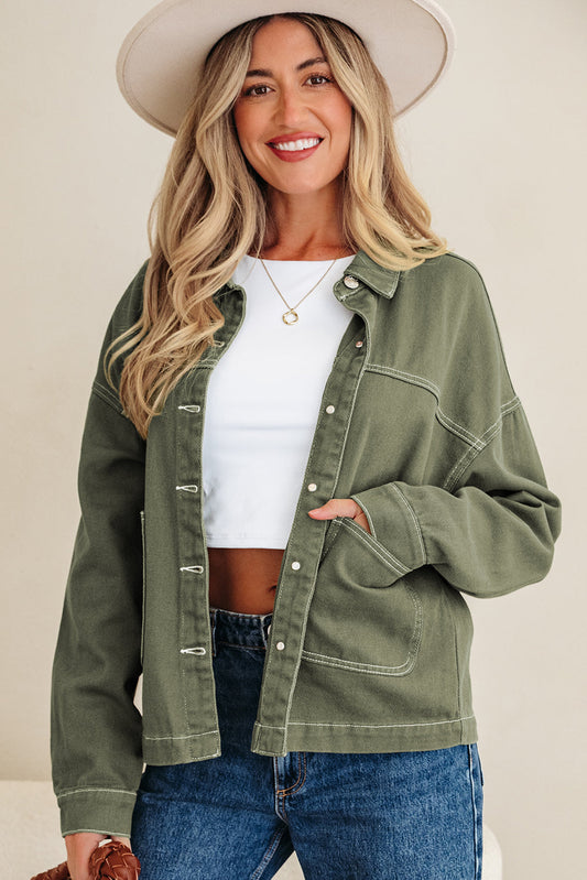 Isabella Collared Front Boyfriend Jacket - Threaded Pear
