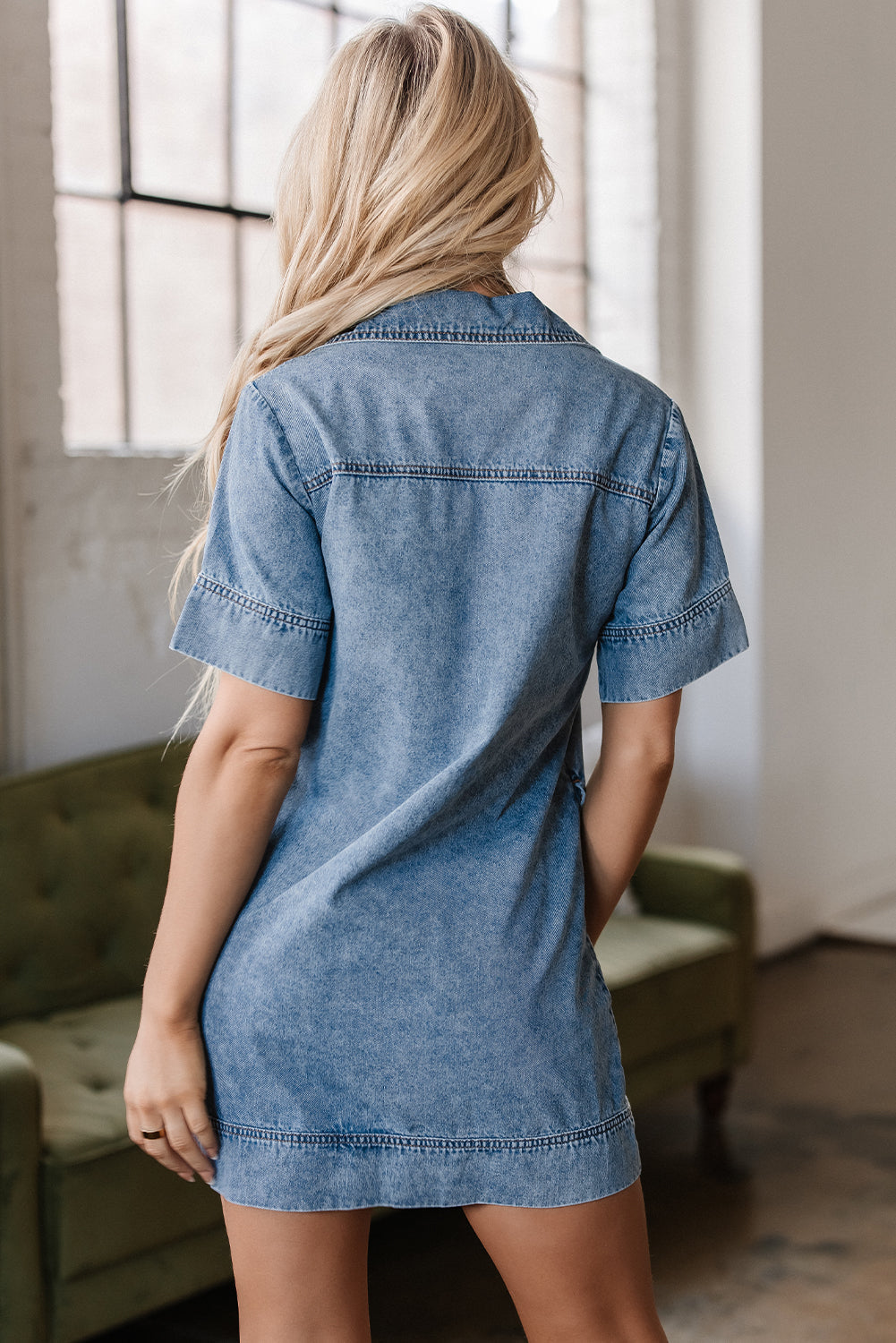 Makenzie Short Sleeve Collared Denim Dress - Threaded Pear