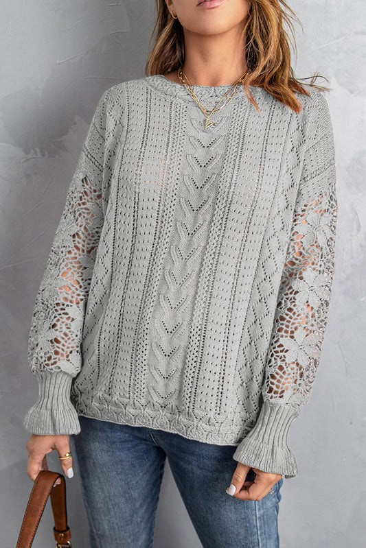 Scarlett Lace Pointelle Knit Sweater - Threaded Pear